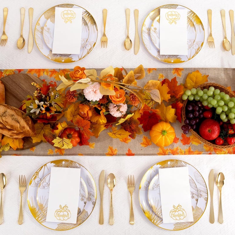 Joyido 200 PCS Thanksgiving Pumpkin Napkins - 3-Ply Heavy Duty Fall Pumpkin Paper Napkins - Thanksgiving Disposable Hand Towels Napkins for Friendsgiving Table Decor Party Supplies - Image 5